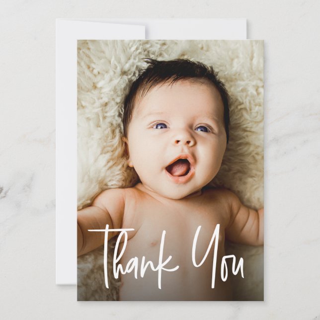 Modern Custom Baby Girl Shower Photos Thank You Card (Front)
