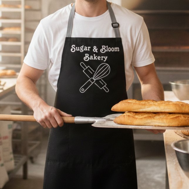 Modern Custom Bakery black Name Chef / Staff Apron (Creator Uploaded)
