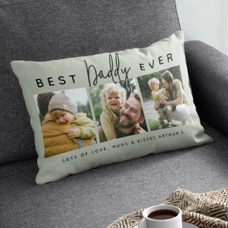 Modern Custom Best Daddy Ever | 3 Photo Lumbar Pillow