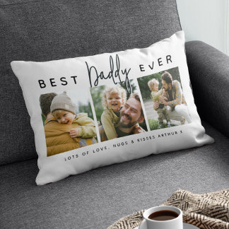 Modern Custom Best Daddy Ever | 3 Photo Lumbar Pillow