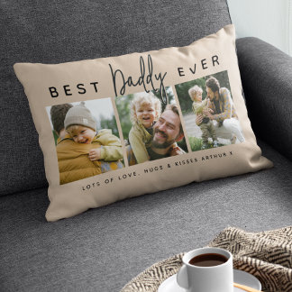 Modern Custom Best Daddy Ever | 3 Photo Lumbar Pillow