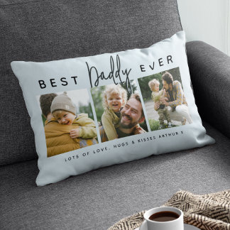 Modern Custom Best Daddy Ever | 3 Photo Lumbar Pillow