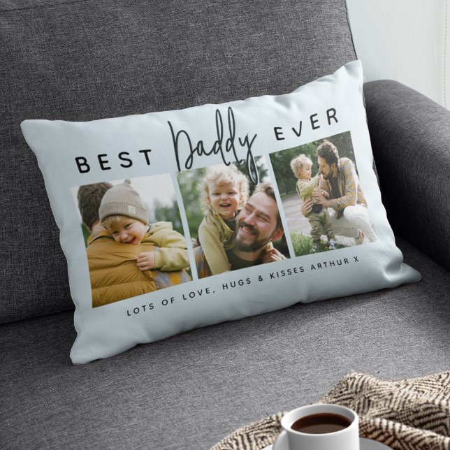 Modern Custom Best Daddy Ever | 3 Photo Lumbar Pillow (Creator Uploaded)