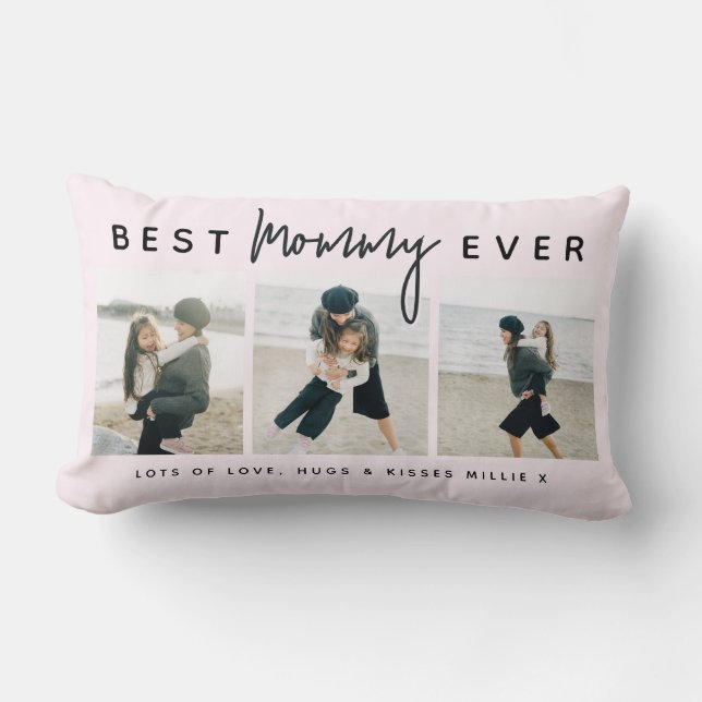 Modern Custom Best Mommy Ever | 3 Photo Lumbar Pillow (Front)