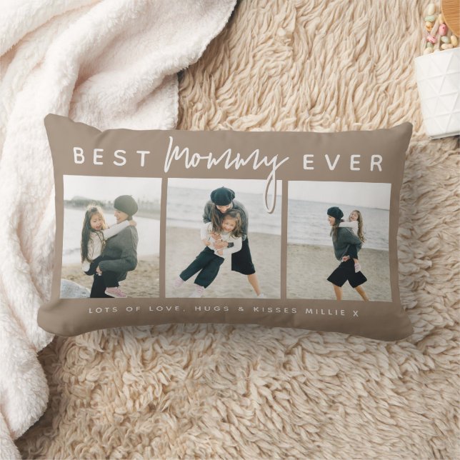 Modern Custom Best Mommy Ever | 3 Photo Lumbar Pillow (Blanket)