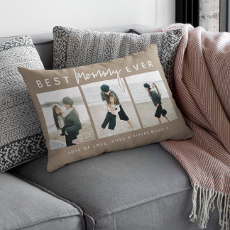 Modern Custom Best Mommy Ever | 3 Photo Lumbar Pillow