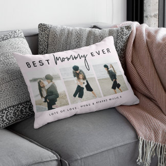Modern Custom Best Mommy Ever | 3 Photo Lumbar Pillow