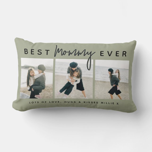 Modern Custom Best Mommy Ever | 3 Photo Lumbar Pillow (Front)