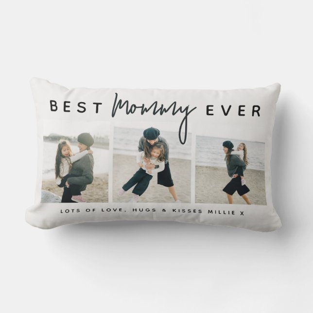 Modern Custom Best Mommy Ever | 3 Photo Lumbar Pillow (Front)