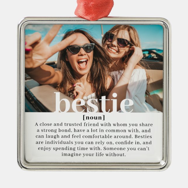 Modern Custom Bestie Meaning Best Friends Metal Ornament (Front)