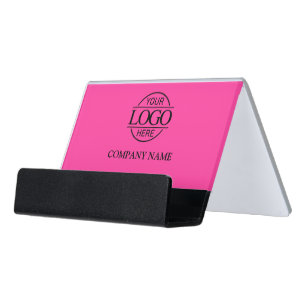 Modern Custom Bight Pink Company Business Logo Desk Business Card Holder