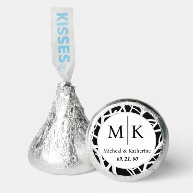 Modern Custom Black And White Branches Monogram Hershey®'s Kisses® (Front)