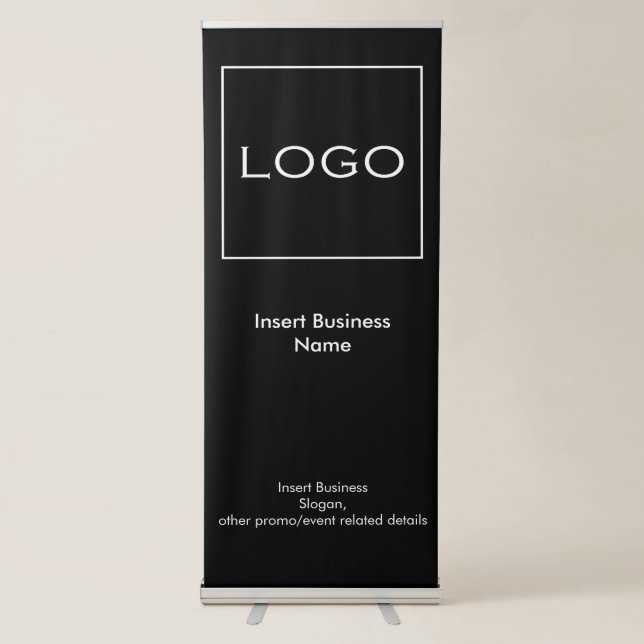 Modern Custom Black and White Business Logo, Photo Retractable Banner (Front)