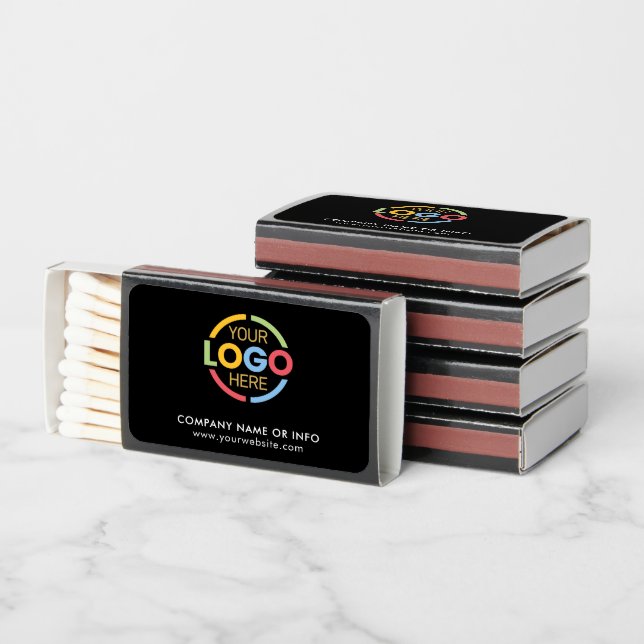 Modern Custom Black Company Business Logo Branded Matchboxes (Stacked)