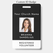 Modern Custom Black Photo ID Church Volunteer