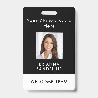 Modern Custom Black Photo ID Church Volunteer Badge
