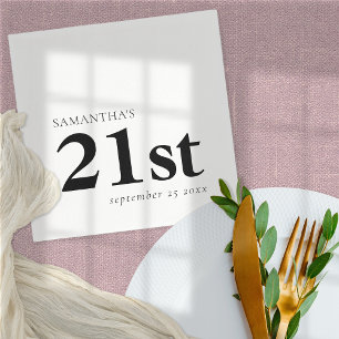 Modern Custom Black Text 21st Name Date Napkins