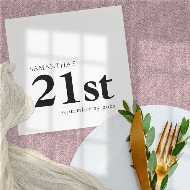 Modern Custom Black Text 21st Name Date Napkins (Creator Uploaded)