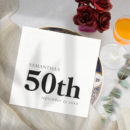 Modern Custom Black Text 50th Name Date  Napkins