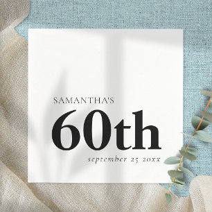 Modern Custom Black Text 60th Name Date Napkins