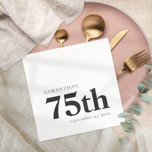 Modern Custom Black Text 75th Name Date Napkins