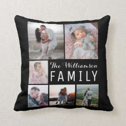 Modern Custom Black White Family Photo Collage Throw Pillow