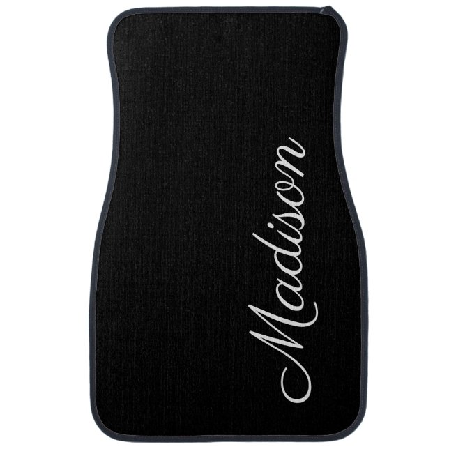 Modern Custom Black White Script Classy Monogram Car Floor Mat (Front)