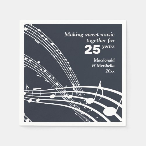 Modern Custom Blue MUSIC NOTES 25th Anniversary Napkins