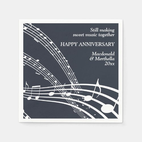 Modern Custom Blue SWEET MUSIC Happy Anniversary Napkins