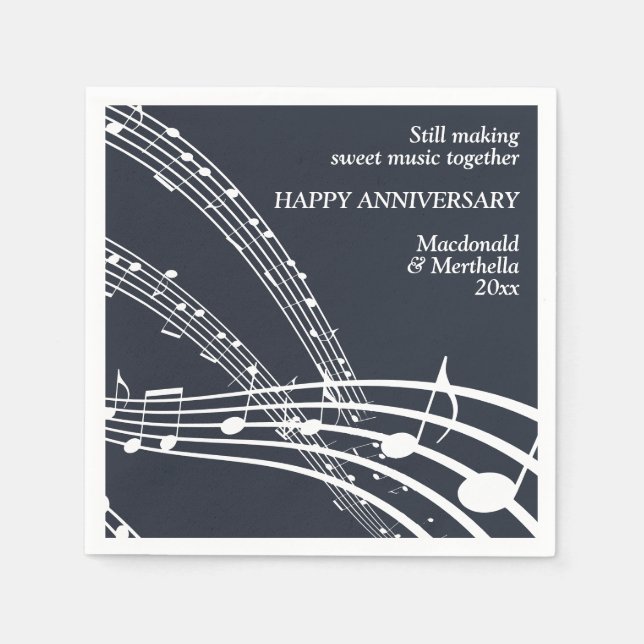 Modern Custom Blue SWEET MUSIC Happy Anniversary Napkins (Front)