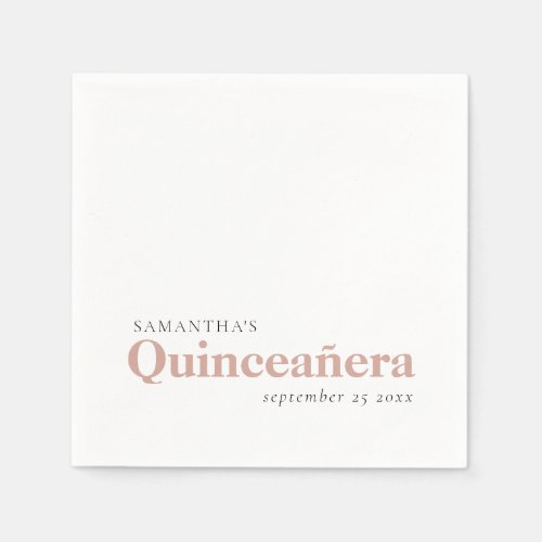 Modern Custom Blush Pink Quinceaera Name Date Napkins