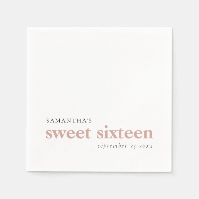 Modern Custom Blush Pink Sweet 16 Name Date  Napkins (Front)
