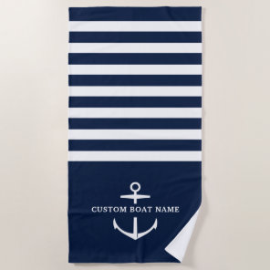 Modern Custom Boat Name Nautical Anchor Beach Towel