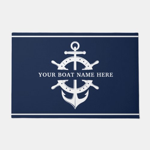Modern Custom Boat Name Shipâs Wheel Helm Anchor Doormat