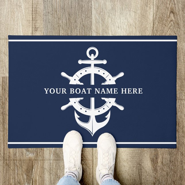 Modern Custom Boat Name Ship’s Wheel Helm Anchor Doormat (Creator Uploaded)