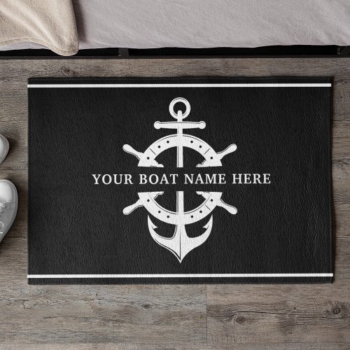 Modern Custom Boat Name Ships Wheel Helm Anchor Doormat