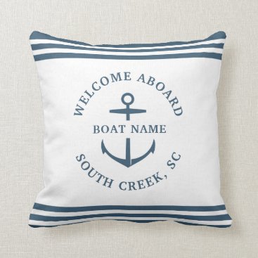 Modern Custom Boat Name Welcome Aboard Anchor Chic Throw Pillow
