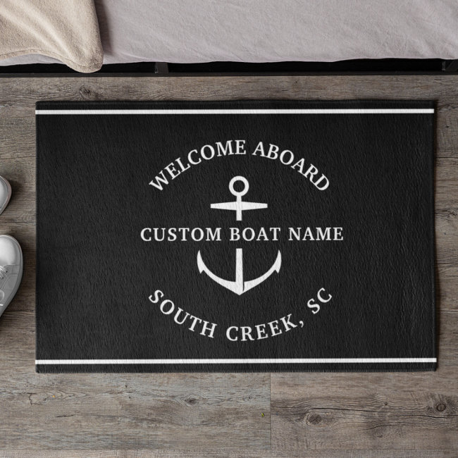 Modern Custom Boat Name Welcome Aboard Anchor Doormat