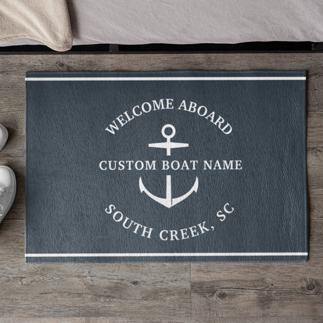 Modern Custom Boat Name Welcome Aboard Anchor Doormat