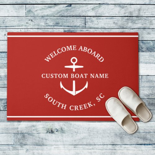 Modern Custom Boat Name Welcome Aboard Anchor Doormat