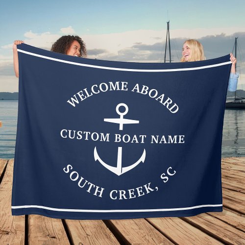 Modern Custom Boat Name Welcome Aboard Anchor Fleece Blanket