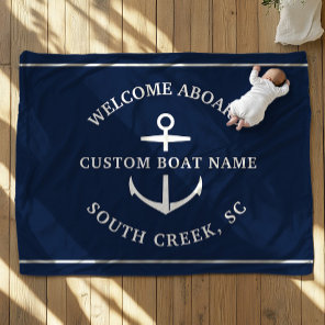 Modern Custom Boat Name Welcome Aboard Anchor Fleece Blanket