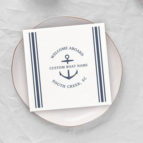 Modern Custom Boat Name Welcome Aboard Anchor Napkins