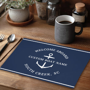 Modern Custom Boat Name Welcome Aboard Anchor Placemat