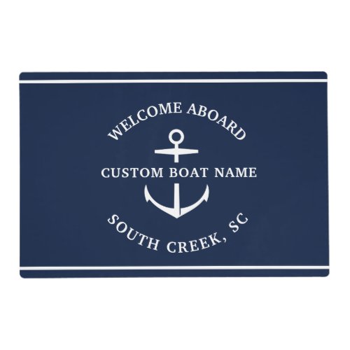 Modern Custom Boat Name Welcome Aboard Anchor  Placemat