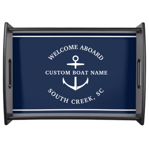 Modern Custom Boat Name Welcome Aboard Anchor Serv Serving Tray