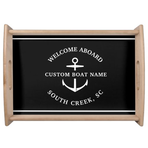Modern Custom Boat Name Welcome Aboard Anchor Serving Tray