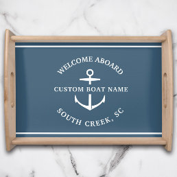 Modern Custom Boat Name Welcome Aboard Anchor Serving Tray