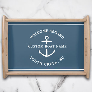 Modern Custom Boat Name Welcome Aboard Anchor Serving Tray