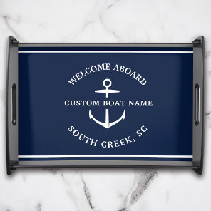 Modern Custom Boat Name Welcome Aboard Anchor Serving Tray